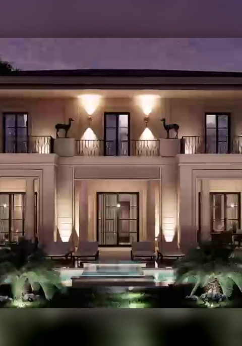 Historic Seafront Villa at twilight — approved project rendering