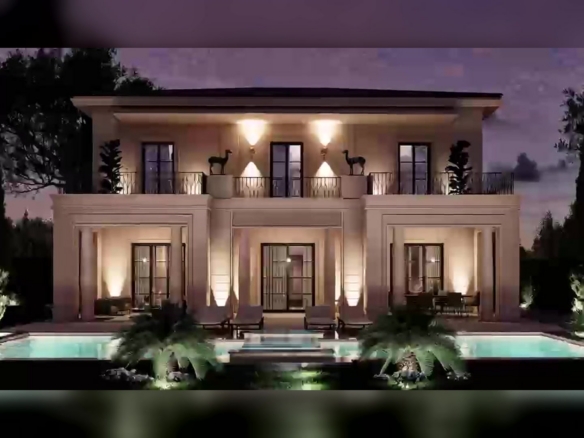 Historic Seafront Villa at twilight — approved project rendering