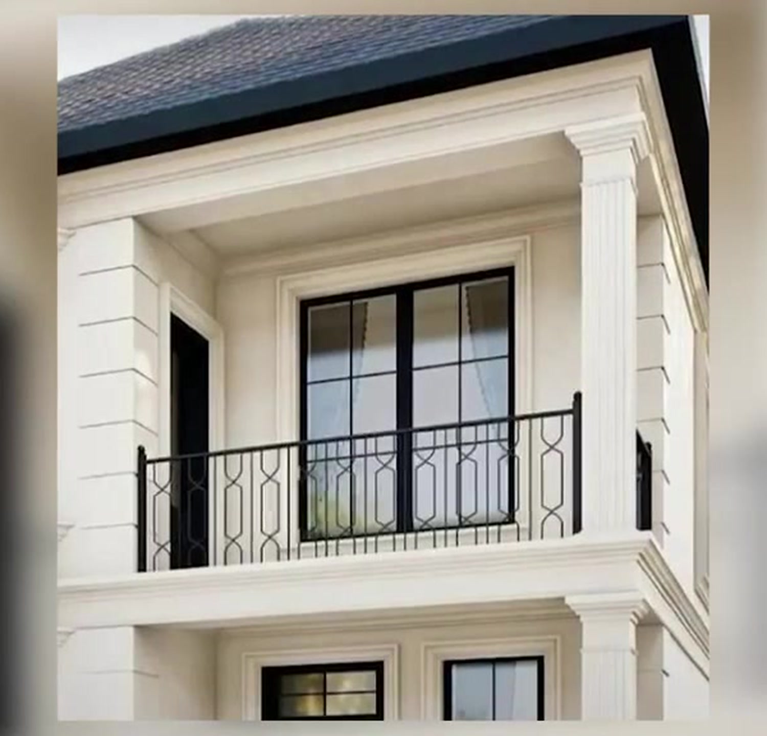 Historic Seafront Villa — Wrought Iron Balcony (Current Condition)