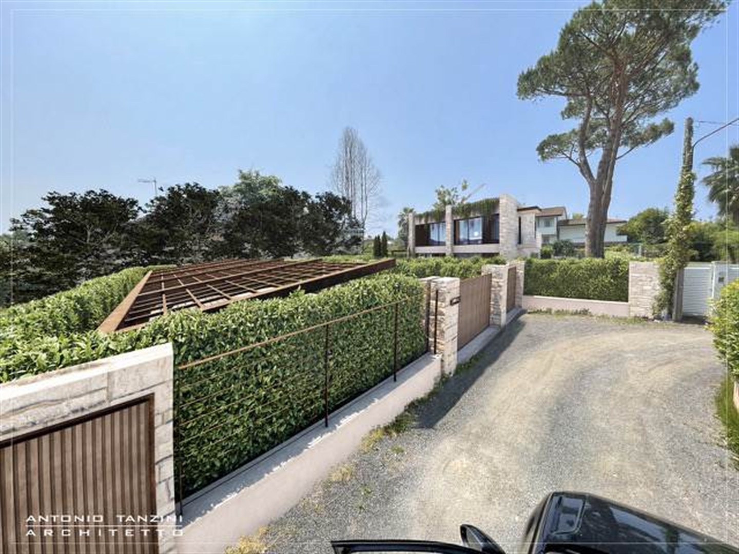 Photomontage of the proposed villa in its street context