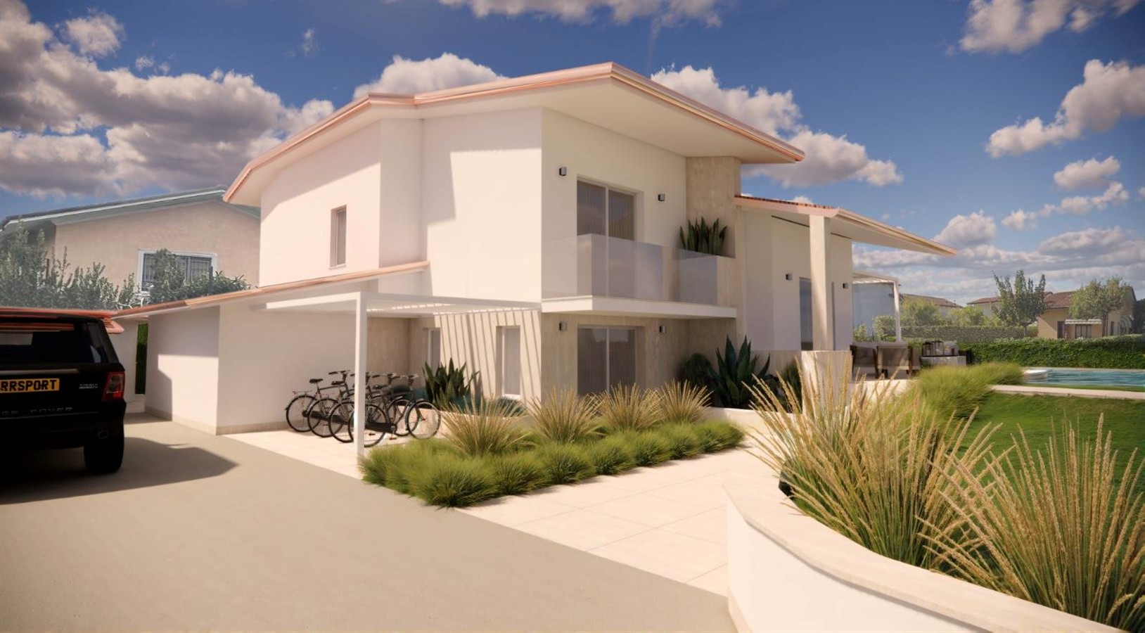 08-render-villa-driveway Villa with Pool and Separate Outbuilding in Forte dei Marmi
