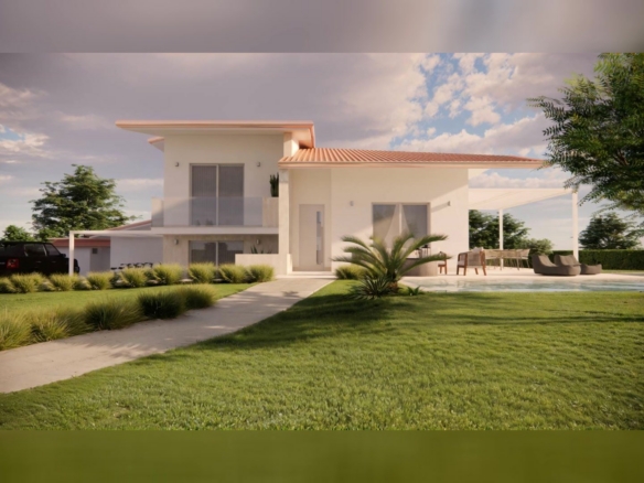 Architectural rendering: proposed villa garden elevation, wide hero version