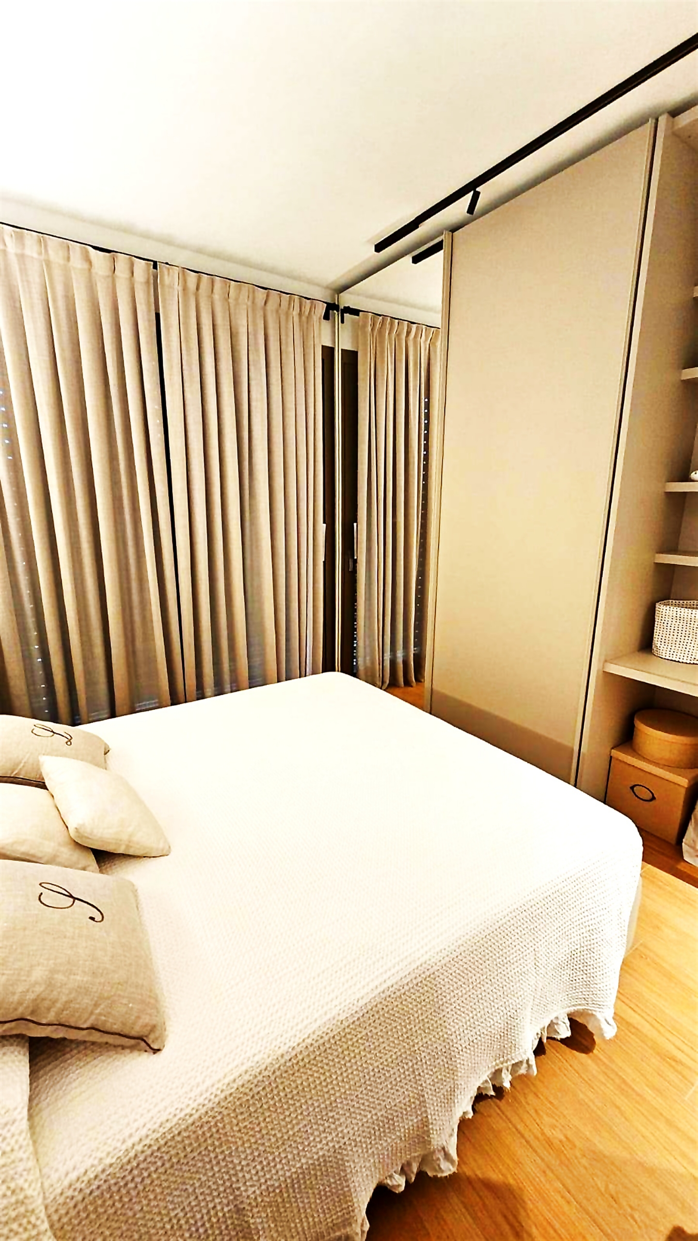 Bedroom with curtains